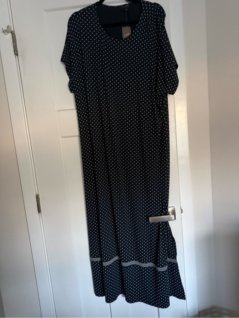 J. Jill Navy Midi Dress with White Polka Dots